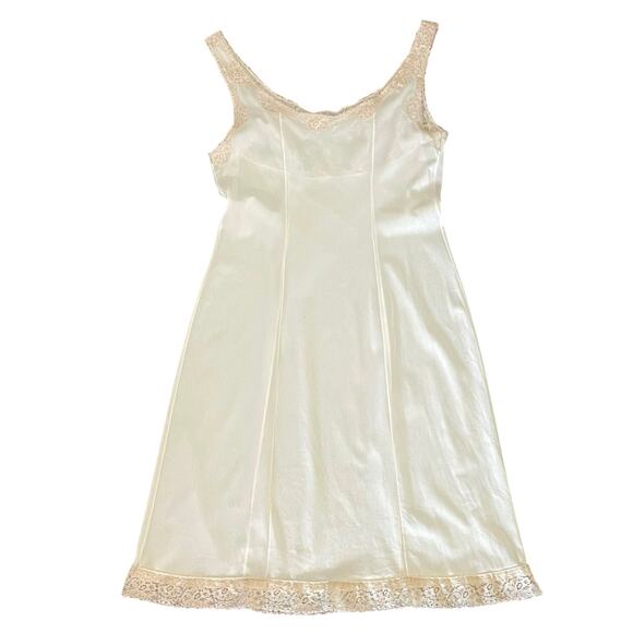 VINTAGE Satin & Lace Slip Dress Beige Size XS Lingerie Lace Bust Lace Trim - Picture 3 of 6